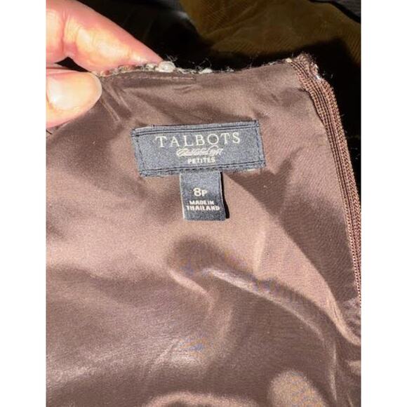 Talbots Collection 8P Tweed Sleeveless Shift Dress Brown Wool Blend Career - Picture 5 of 6